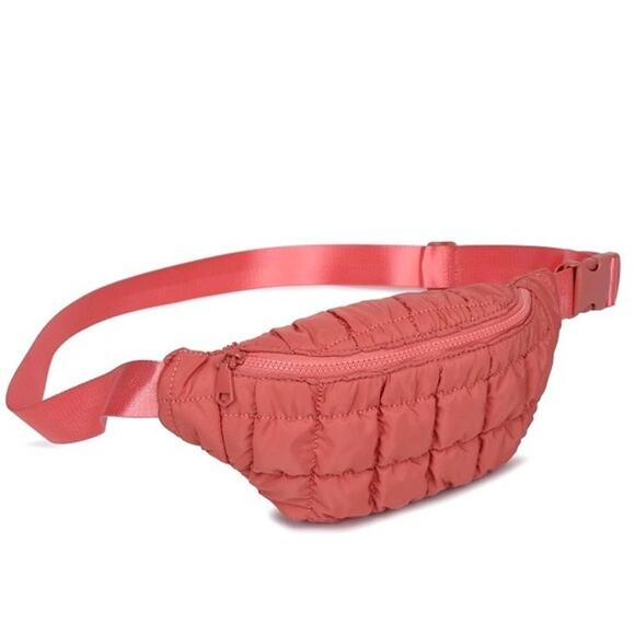 Resurgence Quilted Puffer Nylon Belt Bag Crossbody Sling Bag Terracotta - Picture 3 of 8